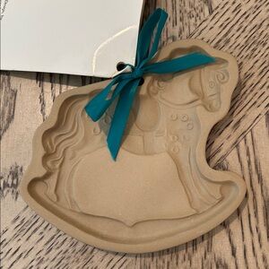 Vintage Brown Bag Rocking Horse Cookie Mold with Teal Ribbon